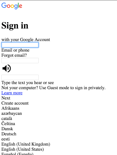 The Google sign-in form circa July 2018, with styles stripped away