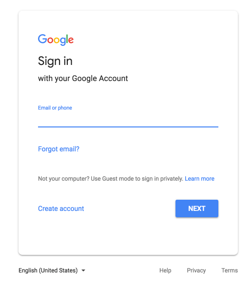 The Google sign-in form circa July 2018