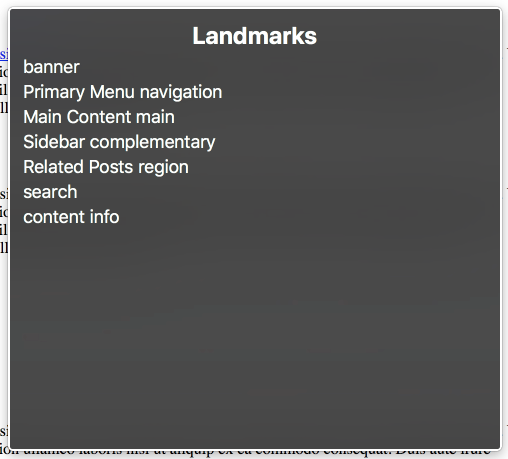 An example of the landmarks menu in macOS Voiceover